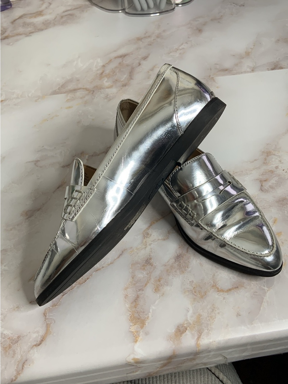 Michael Kors Metallic Silver Leather Penny Loafers